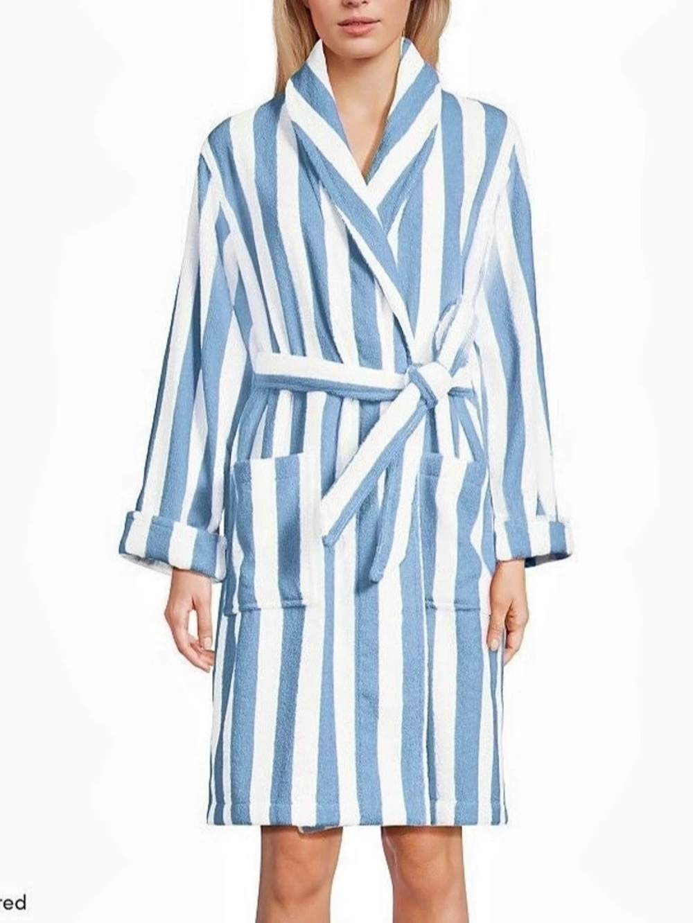 Stripe Turkish Cotton Bathrobe Blue & White